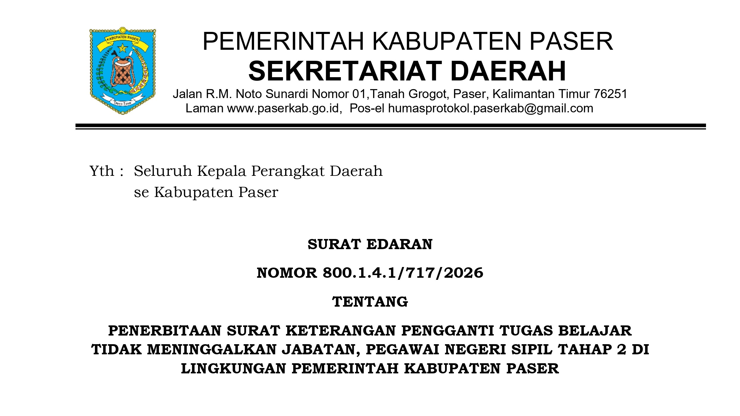 PENERBITAAN SURAT KETERANGAN PENGGANTI TUGAS BELAJAR TIDAK MENINGGALKAN JABATAN, PEGAWAI NEGERI SIPIL TAHAP 2 DI LINGKUNGAN PEMERINTAH KABUPATEN PASER
