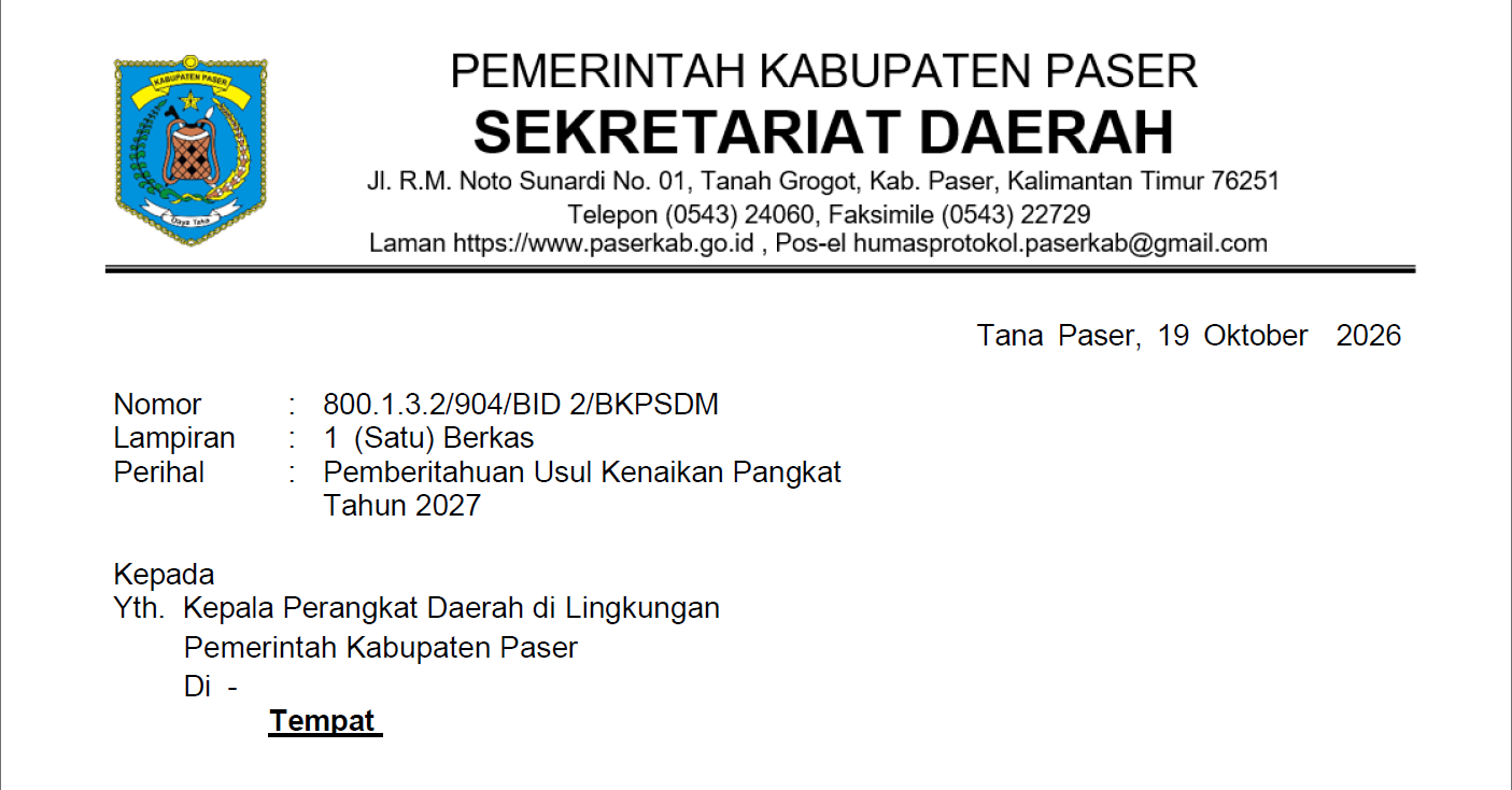 Pemberitahuan Usul Kenaikan Pangkat Tahun 2027
