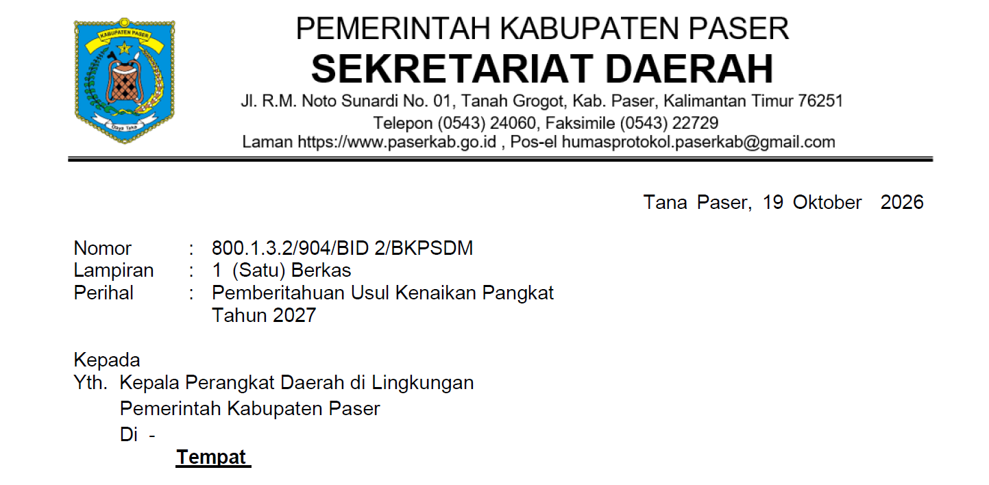 Pemberitahuan Usul Kenaikan Pangkat Tahun 2027